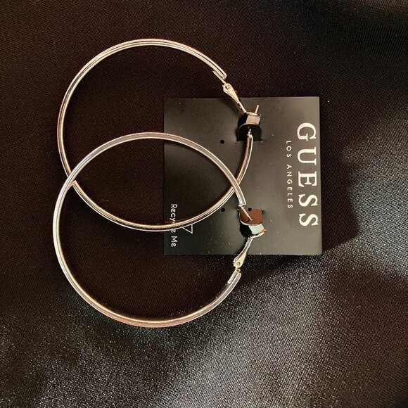 Guess Silver Hoop Earrings NWT - Picture 2 of 5